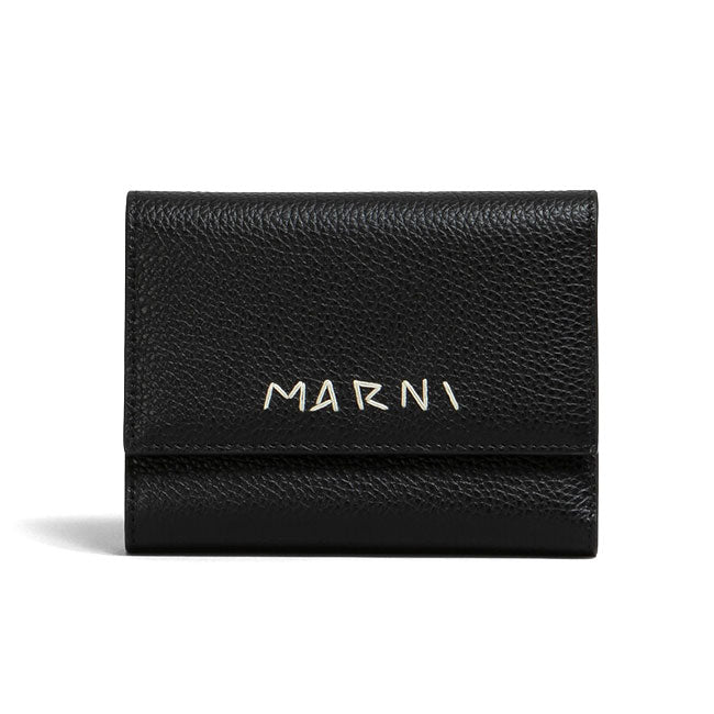 MARNI マルニ ロゴ刺繍 三つ折りレザーウォレット PFMI0105U0 P6533 黒