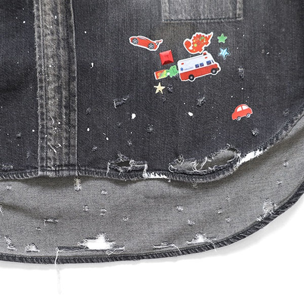 Maison MIHARA YASUHIRO メゾンミハラヤスヒロ キッズ ステッカーシール プリント ディストレスド デニムシャツ J16SH125