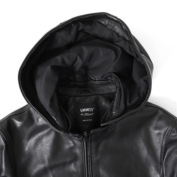 EMMETI エンメティ JURI HOODIE ユリ フード付き レザージャケット 黒
