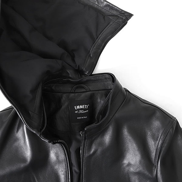 EMMETI エンメティ JURI HOODIE ユリ フード付き レザージャケット 黒