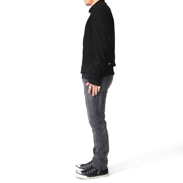 EMMETI × 干場義雅 エンメティ H UOMO CAMO アッカ ゴートスキンスエード シングルライダース レザージャケット