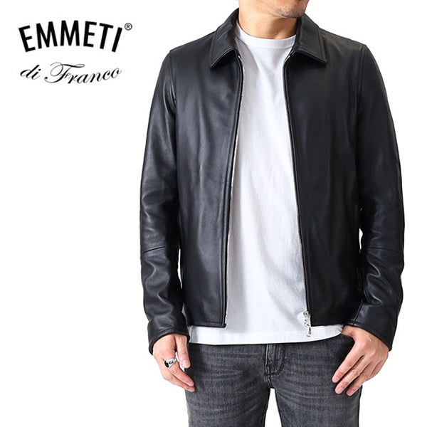 EMMETI エンメティ ERICK エリック ラムスキン 襟付き シングルライダースジャケット レザージャケット