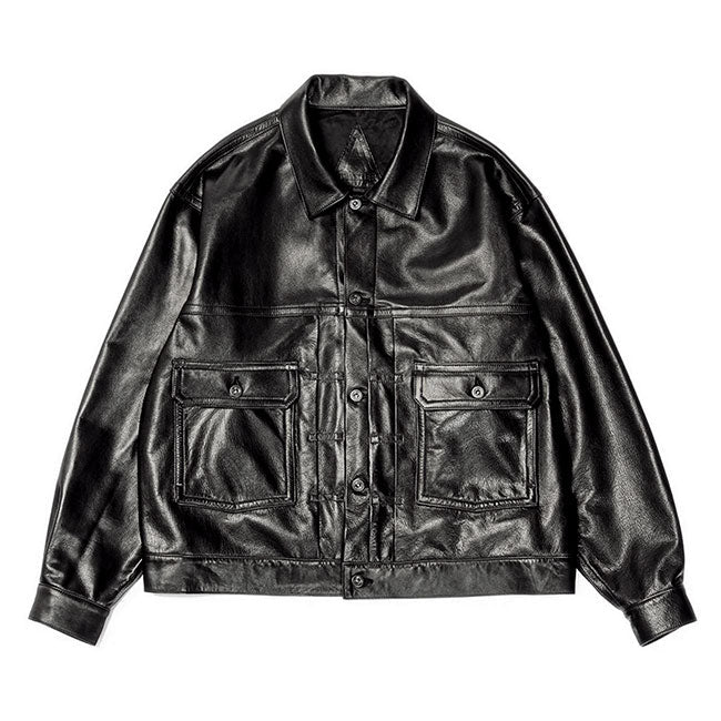A LEATHER TRUCKER JACKET AUJ2662