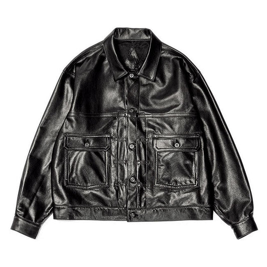 A LEATHER TRUCKER JACKET AUJ2662