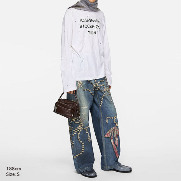 Acne Studios アクネストゥディオズ クリスタル リボン トロンプルイユプリント ルーズフィットジーンズ 1981 FN-UX-TROU000052