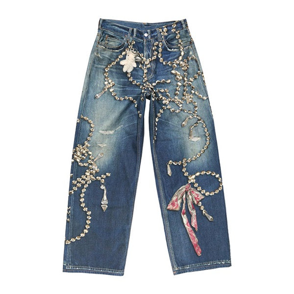 Acne Studios アクネストゥディオズ クリスタル リボン トロンプルイユプリント ルーズフィットジーンズ 1981 FN-UX-TROU000052
