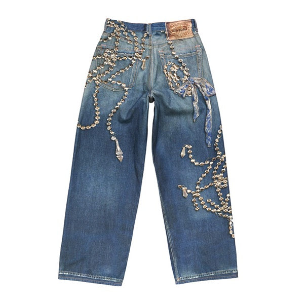 Acne Studios アクネストゥディオズ クリスタル リボン トロンプルイユプリント ルーズフィットジーンズ 1981 FN-UX-TROU000052