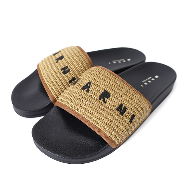 MARNI マルニ バラジウム ラフィア調 ラバースライド ロゴ サンダル SAMR003702P3860