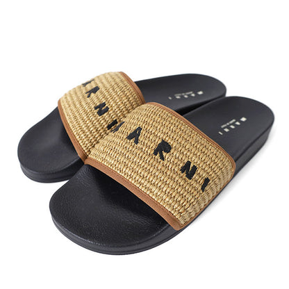 MARNI マルニ バラジウム ラフィア調 ラバースライド ロゴ サンダル SAMR003702P3860