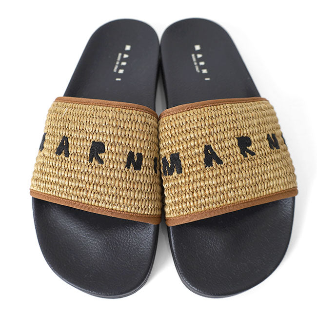 MARNI マルニ バラジウム ラフィア調 ラバースライド ロゴ サンダル SAMR003702P3860