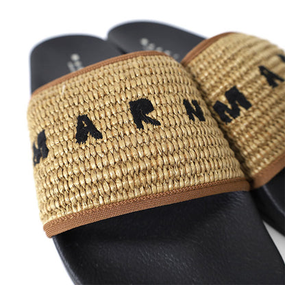 MARNI マルニ バラジウム ラフィア調 ラバースライド ロゴ サンダル SAMR003702P3860