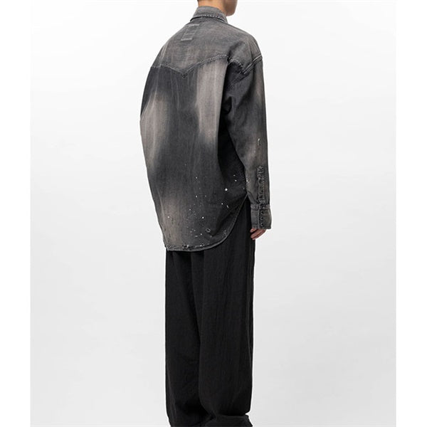 Maison MIHARA YASUHIRO メゾンミハラヤスヒロ キッズ ステッカーシール プリント ディストレスド デニムシャツ J16SH125