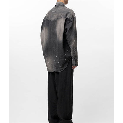 Maison MIHARA YASUHIRO メゾンミハラヤスヒロ キッズ ステッカーシール プリント ディストレスド デニムシャツ J16SH125