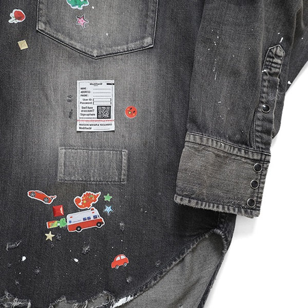 Maison MIHARA YASUHIRO メゾンミハラヤスヒロ キッズ ステッカーシール プリント ディストレスド デニムシャツ J16SH125