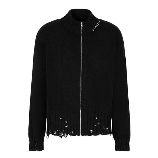 MARNI マルニ スタンドカラー ダメージ コットンニット ジップカーディガン CDMG0188A0 UFC652
