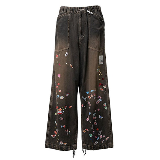 Maison MIHARA YASUHIRO ミハラヤスヒロ キッズ ステッカー プリント ベイカー デニムパンツ J16PT124