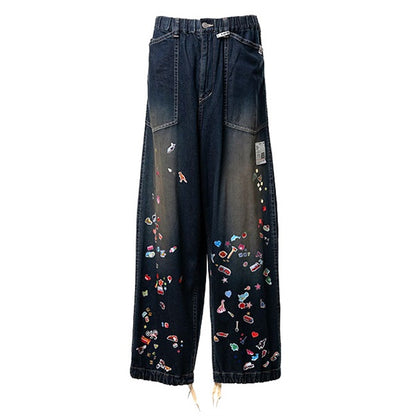 Maison MIHARA YASUHIRO ミハラヤスヒロ キッズ ステッカー プリント ベイカー デニムパンツ J16PT124