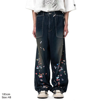 Maison MIHARA YASUHIRO ミハラヤスヒロ キッズ ステッカー プリント ベイカー デニムパンツ J16PT124