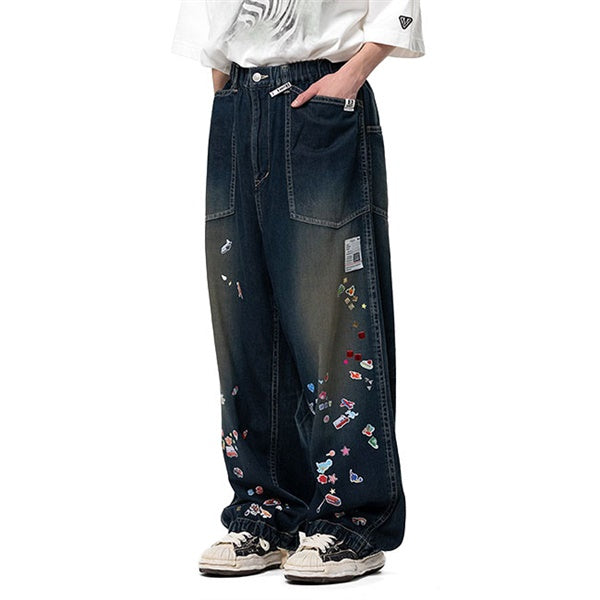 Maison MIHARA YASUHIRO ミハラヤスヒロ キッズ ステッカー プリント ベイカー デニムパンツ J16PT124