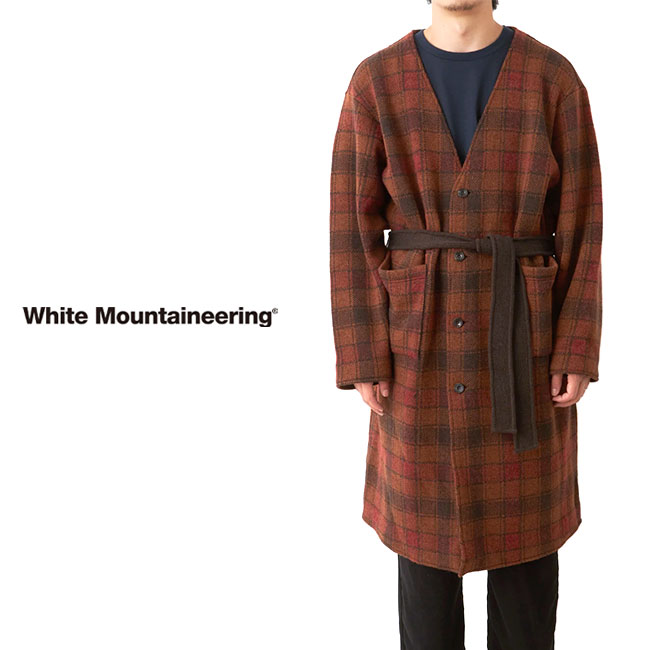White Mountaineering ホワイトマウンテニアリング チェック柄 Vネック ニット ガウン コート WM2273527
