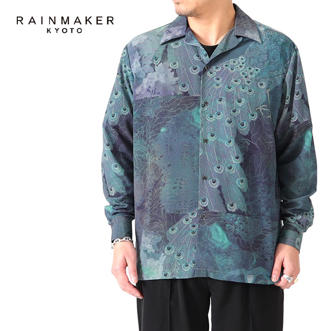 [TIME SALE] RAINMAKER レインメーカー 孔雀柄 オープンカラーシャツ RM231-041