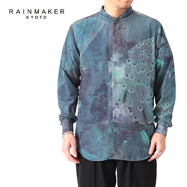 RAINMAKER レインメーカー 孔雀柄 ロングテイル バンドカラーシャツ RM231-039