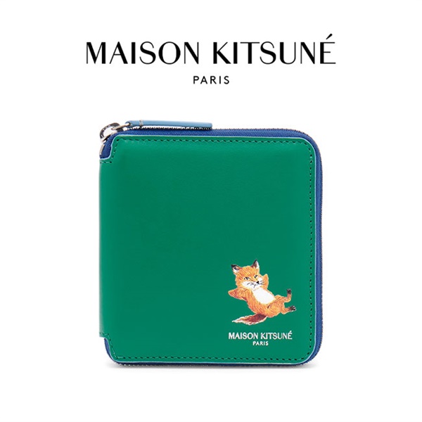 Maison Kitsune メゾンキツネ チラックスロゴ ジップアラウンド レザー 2つ折り 財布 KU05311LC0029