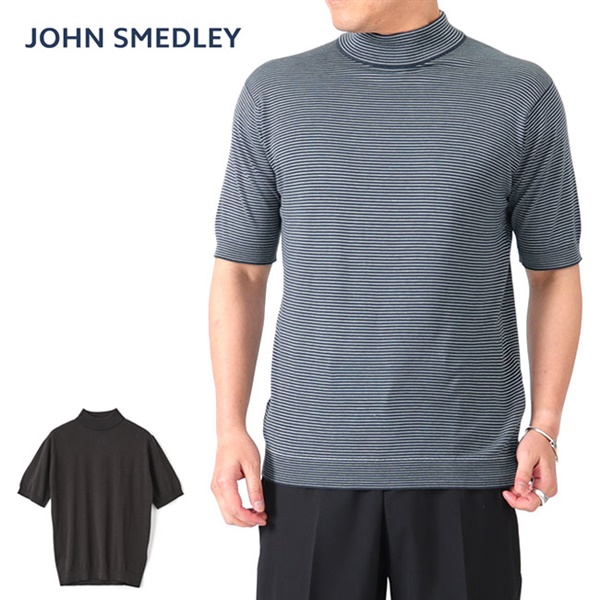 日本限定モデル JOHN SMEDLEY ジョンスメドレー 30G マイクロボーダー モックネック ニットTシャツ S4630