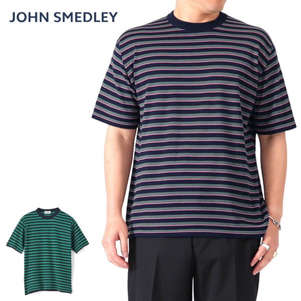日本限定モデル JOHN SMEDLEY ジョンスメドレー 30G レジメンタル柄 ボーダー ニットTシャツ S4632