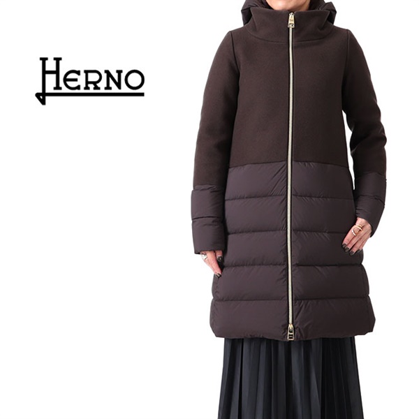 [TIME SALE] HERNO ヘルノ メルトンウール × ナイロン スタンドカラー デタッチャブルフード ハイブリッドコート PI0848D